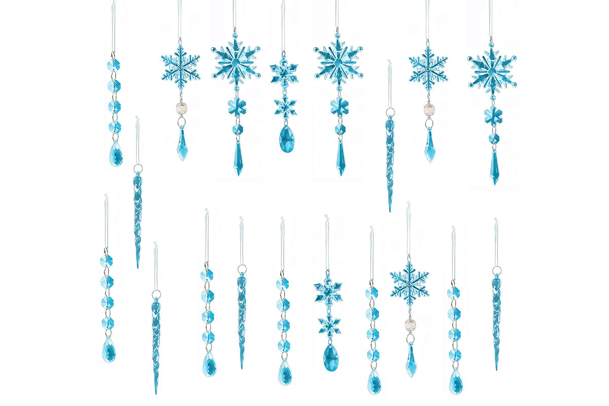 18Pcs Hanging Acrylic Christmas Snowflake Icicle Drop Ornaments for Xmas Tree