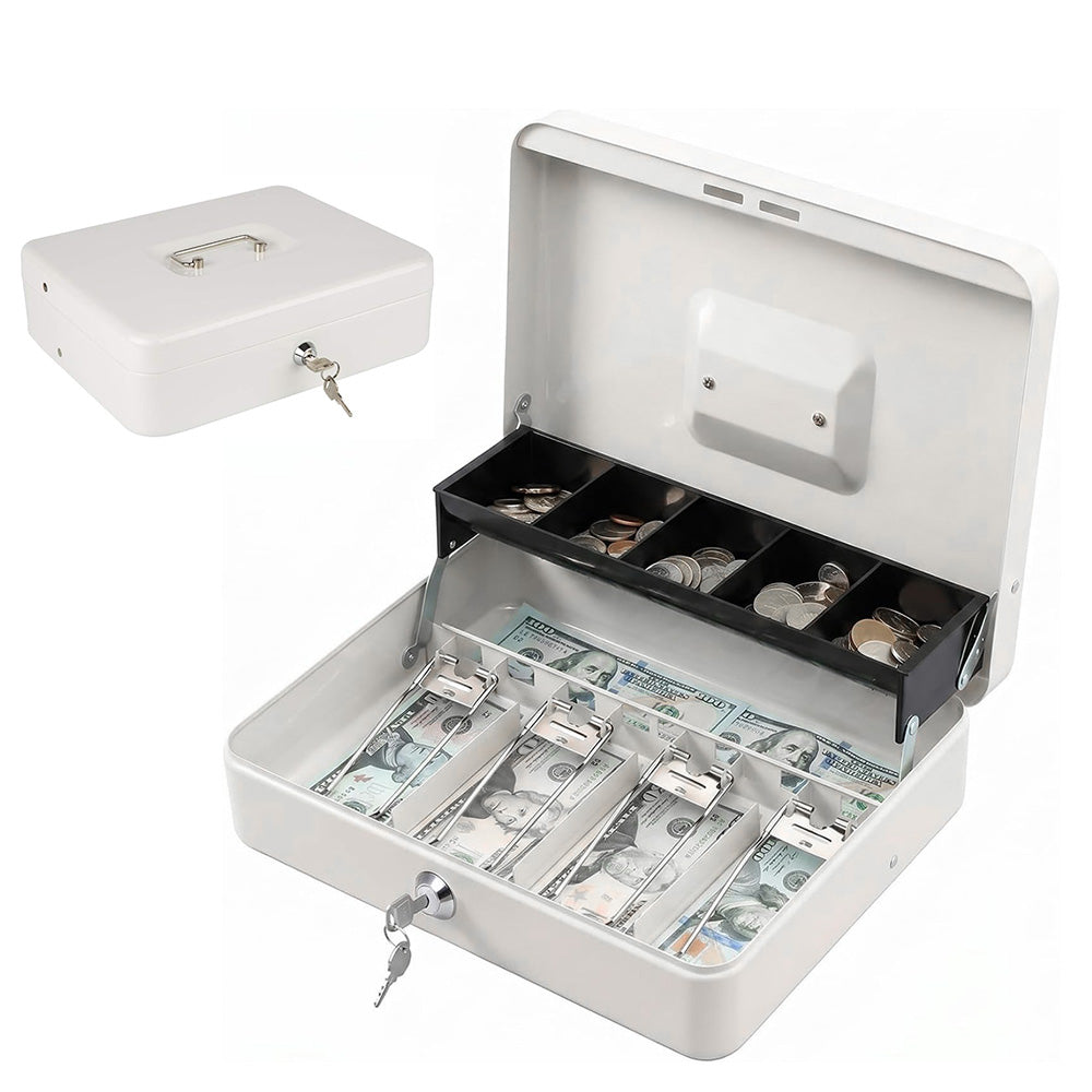 Locking Cash Box with Lock Money Box with Cash Tray