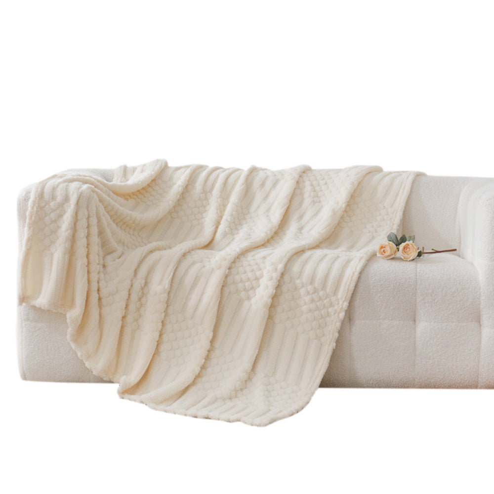 Soft Fluffy Fleece Throw Blanket for Sofa Couch Bed Living Room All Season Cozy-Beige