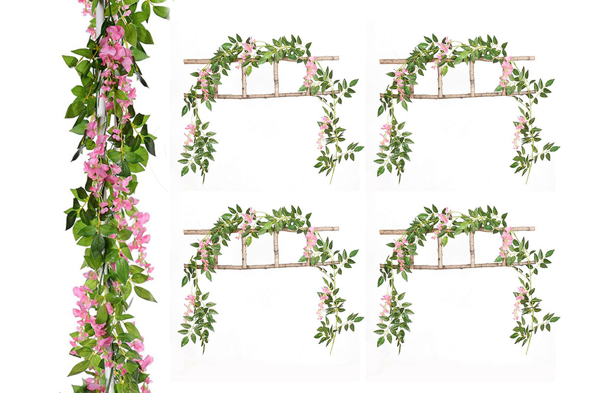 4Pcs Artificial Silk Wisteria Vine Hanging Garland 1.8 m for Home and Garden Decoration