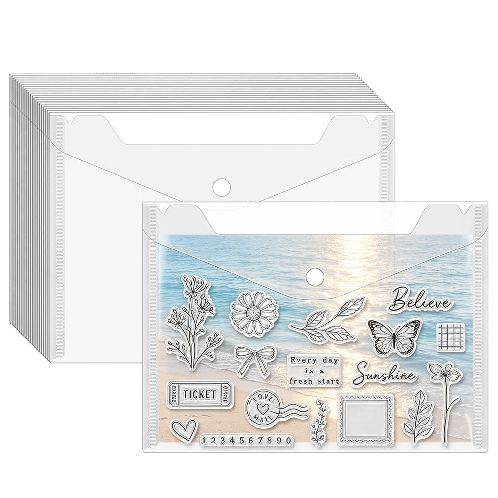 20Pcs Clear Horizontal Snap File Bags in C6 A5 A4 Sizes for Office