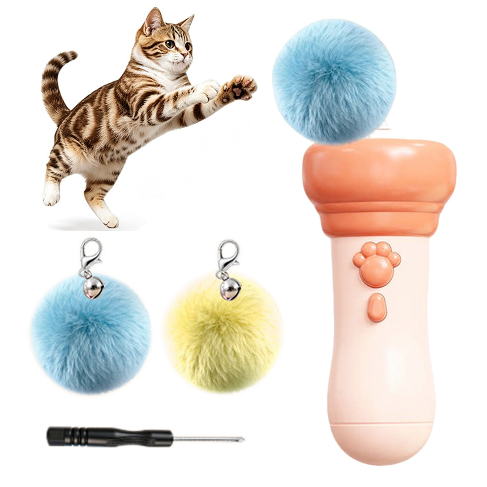 Automatic Cat Teaser Launcher with Retractable Cord and 2 Plush Balls for Cats Dogs