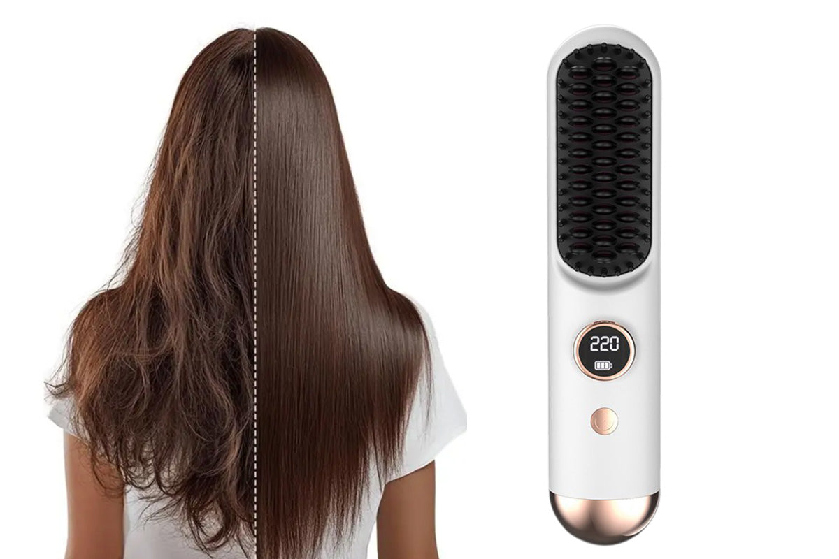 Cordless LCD Hair Straightening Brush 2-in-1 Portable Styling Tool for Travel