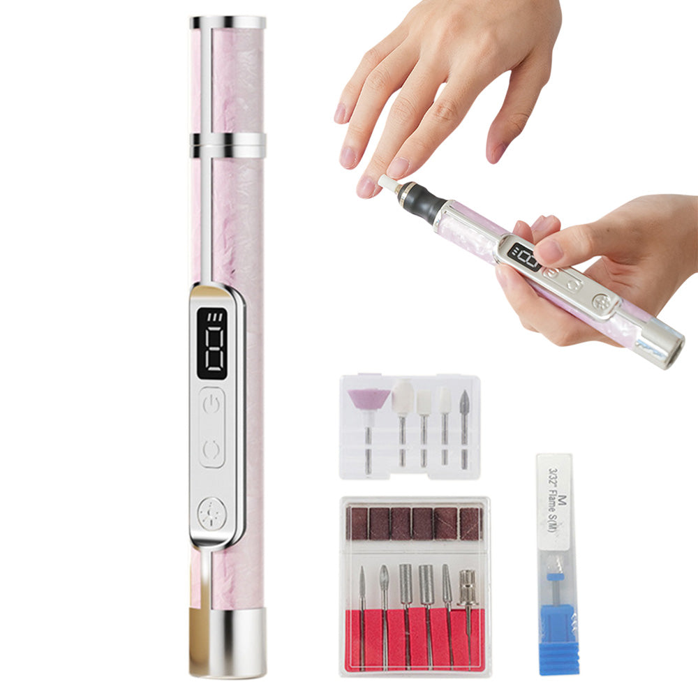 2 in 1 Cordless Electric Nail File Drill with Light Lamp 18 Bits 3 Speeds Mode for Women Men
