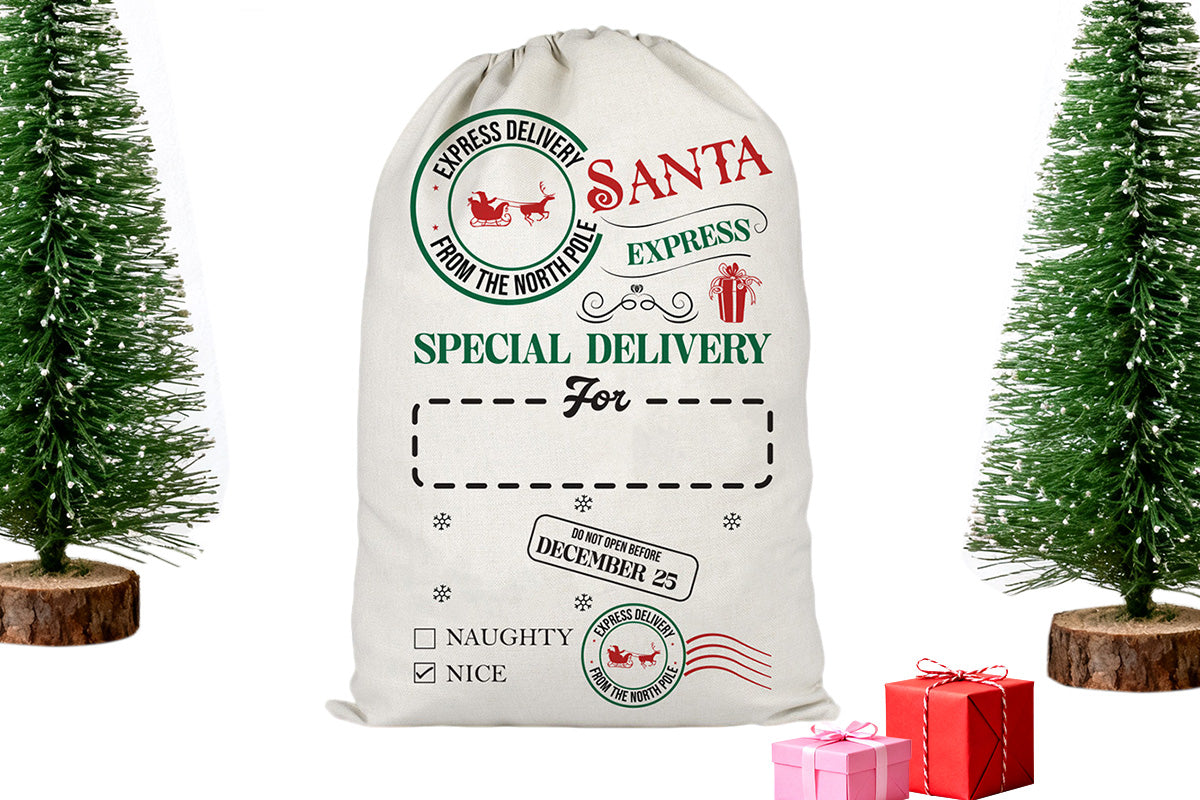 2Pcs Christmas Gift Canvas Bags Santa Sacks Drawstring Christmas Bags