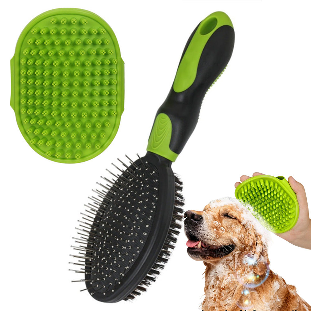 2 Pack Pet Grooming Brush Set Deshedding Double Sided Comb Massage Brush for Cats Dogs Horses