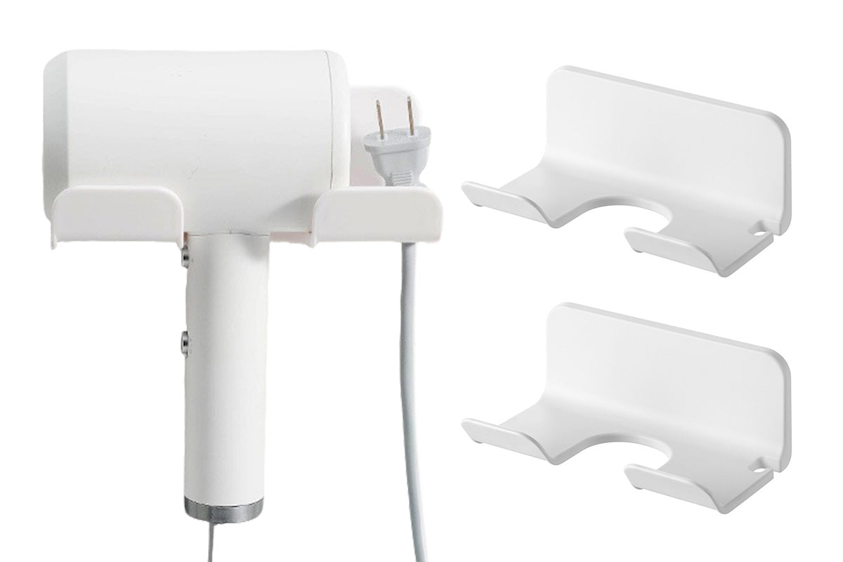2PCS Wall Mounted Hair Dryer Holder with Cord Organizer Adhesive Blow Dryer Storage Rack