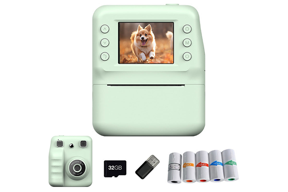 Instant Print Camera with 32GB TF Card 1080P HD Video Portable Digital Printing Toy Gift