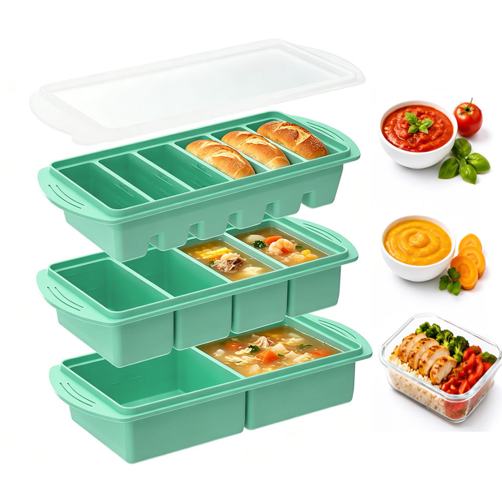 3 Pack Silicone Freezer Trays with Lids for Soup Sauce Meal Prep Storage