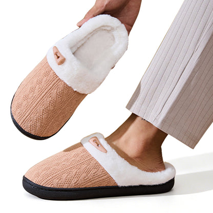 Indoor Non Slip Fuzzy Slippers for Women Warm Knitted House Shoes-Khaki