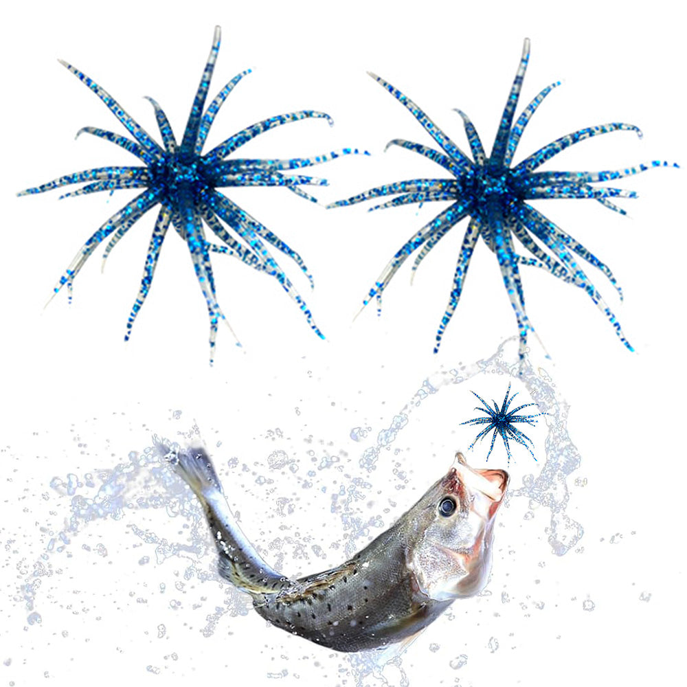2 PCS Lifelike Floating Sea Urchin Soft Bait with Glitter Tentacle Creature Lure for Fishing