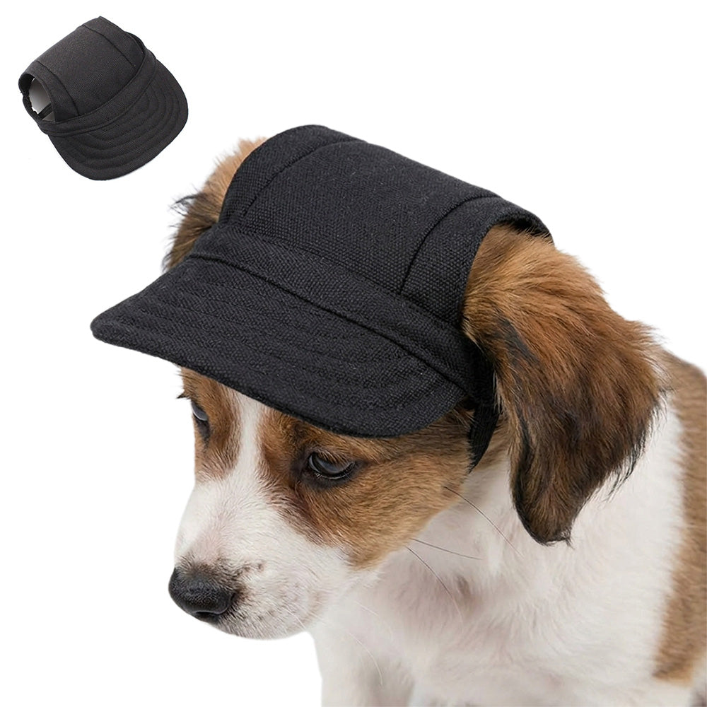 Fashion Dog Cat Pet Baseball Cap with Ear Holes and Adjustable Strap-Black