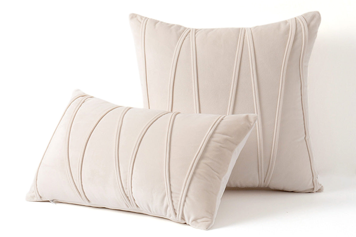 2PCS Velvet Bandage Stripe Cushion Cover Set Throw Pillow Cases for Sofa-Beige