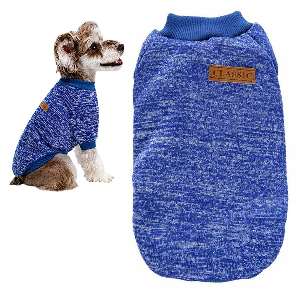Dog Sweatshirt Pullover Classic Round Neck Soft Clothes for Small Medium Dogs Cats-Blue