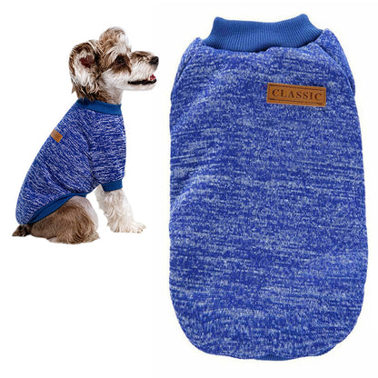 Dog Sweatshirt Pullover Classic Round Neck Soft Clothes for Small Medium Dogs Cats-Blue
