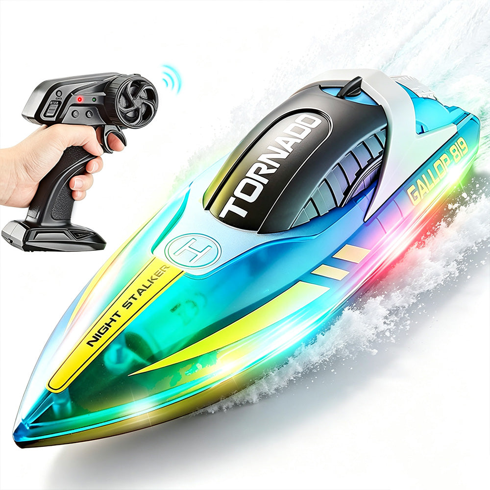 Rechargeable Water-resistant Remote Control Boat with Color LED Lights for Pool Lake