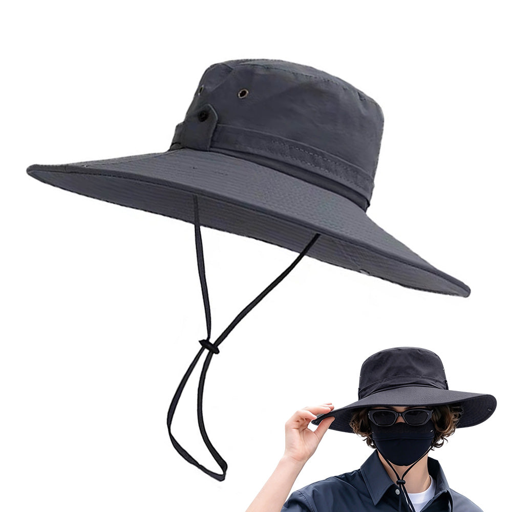 Foldable Wide Brim UV Sun Hat with Wind Strap for Fishing and Hiking