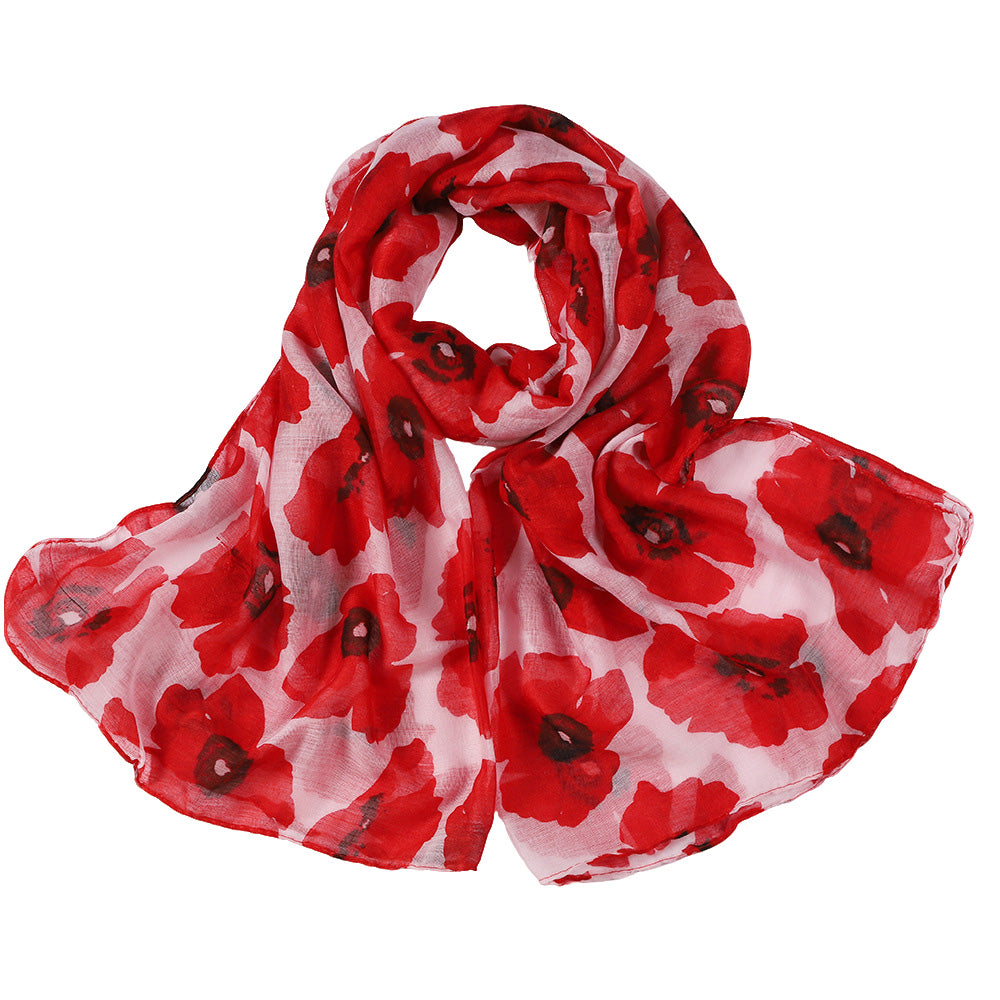 Vintage Floral Polyester Scarf Shawl for Travel and Sun Coverage