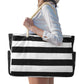 Large Zipper Beach Bags Striped Tote Bag For Travel Outdoor Vacation