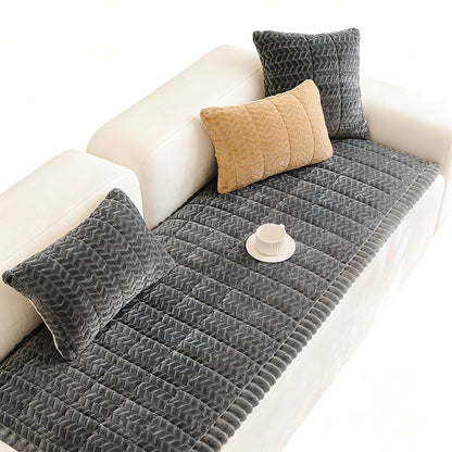 Thick Plush Pet Sofa Cover Non Slip Couch Protector Corduroy Mat-Dark Grey