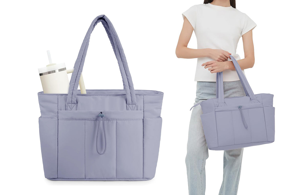 Women Handheld Tote Bag with Cup Holder Compartment and Luggage Sleeve for Travel Work