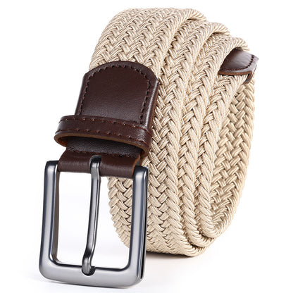 Elastic Braided Stretch Belt Adjustable Men Belt for Golf Pants Casual Shorts Jeans-Khaki