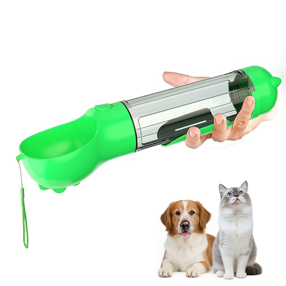4 in 1 Pet Feeder Dog Cat Puppy Water Bottle Cup with Poop Bag Holder for Yorkie