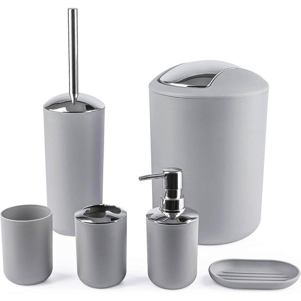 6 Piece Bathroom Accessories Set Soap Dish Soap Dispenser Toothbrush Holder Toilet Brush Trash Bin