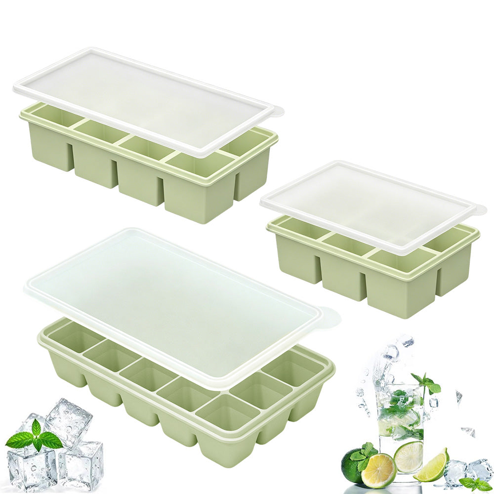 3 Pack Silicone Ice Cube Trays with Lids Large Ice Mold for Freezer
