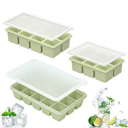 3 Pack Silicone Ice Cube Trays with Lids Large Ice Mold for Freezer