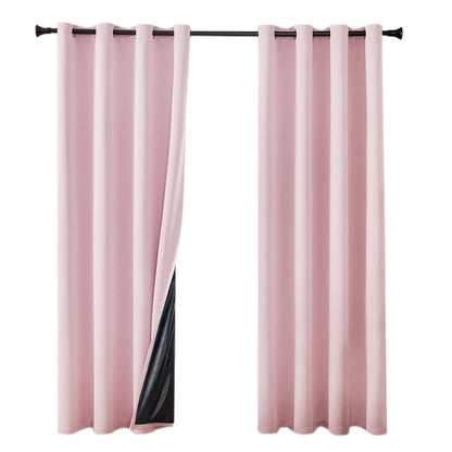 2 Pack 100 Percent Blackout Curtains with Black Liner for Bedroom Living Room and Office-Pink