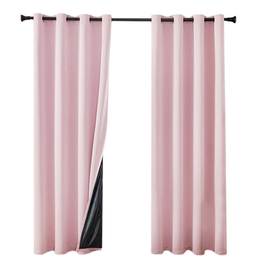 2 Pack 100 Percent Blackout Curtains with Black Liner for Bedroom Living Room and Office-Pink