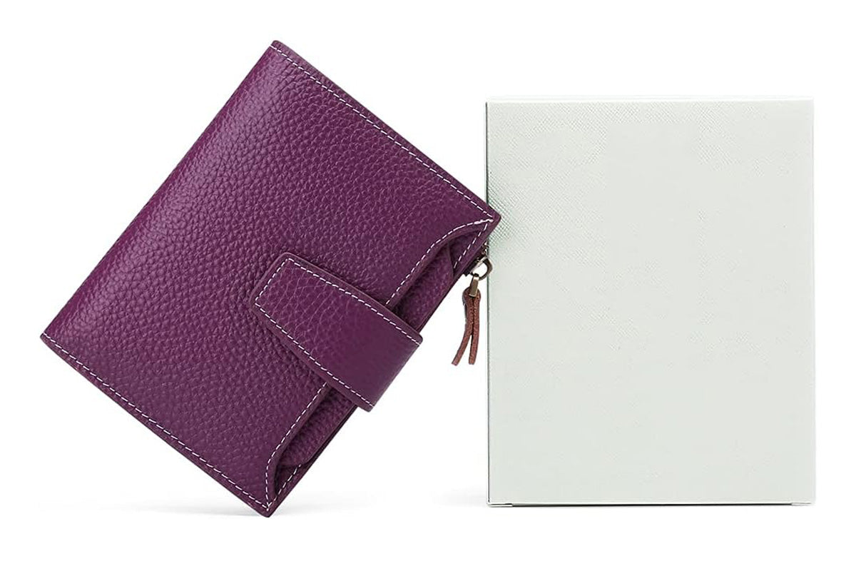 Genuine Leather Women's Wallet Short RFID Blocking Purse with Zipper