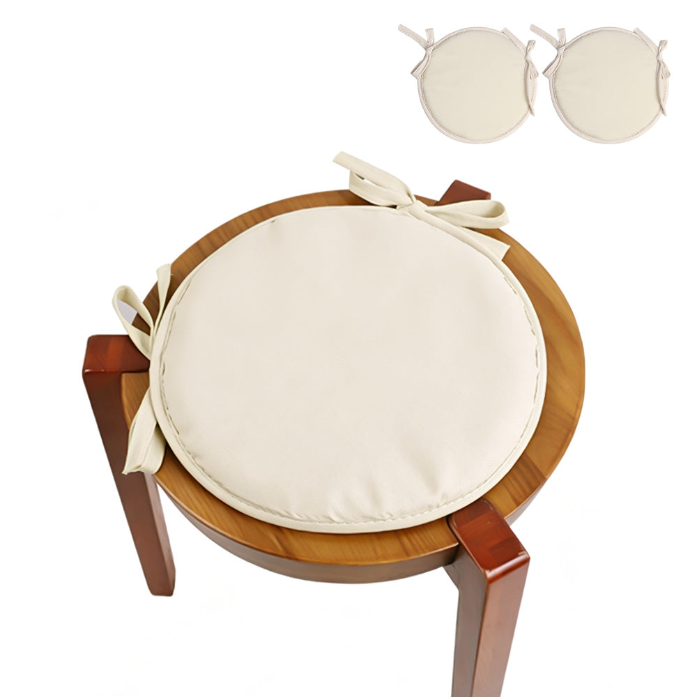 2Pcs Round Sponge Chair Cushions with Ties for Stools-Beige