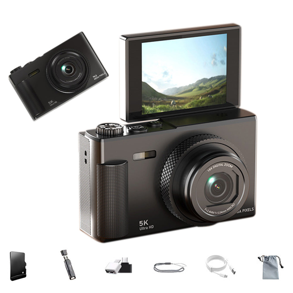 Digital Camera 5K 18X Zoom Flip Screen Video Camera with 64GB Memory Card