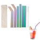 17Pcs Reusable Stainless Steel Straws Set with Cleaning Brushes and Pouch