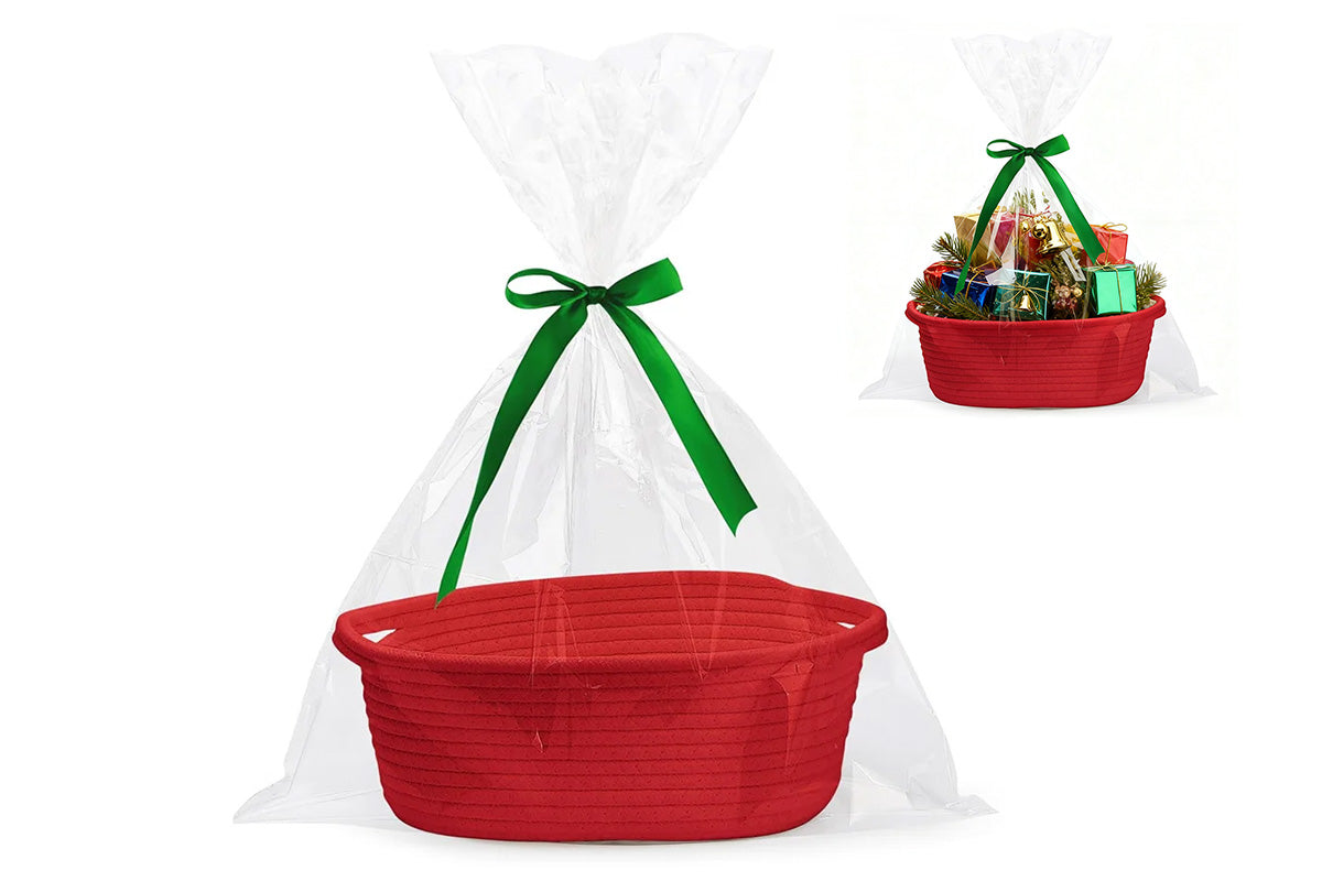Gift Basket With Gift Bag And Ribbons Woven Storage Basket With Handle