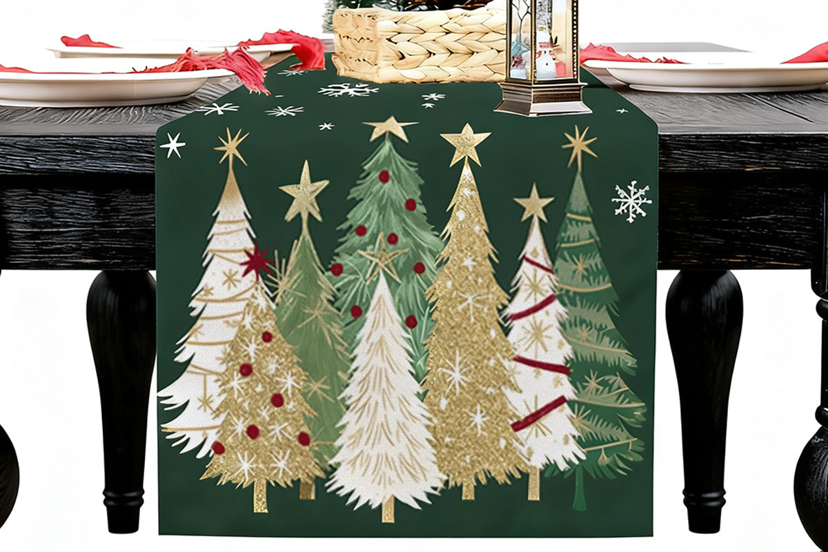 Christmas Table Runner Xmas Trees Tablecloth Cover For Kitchen Dinner Party