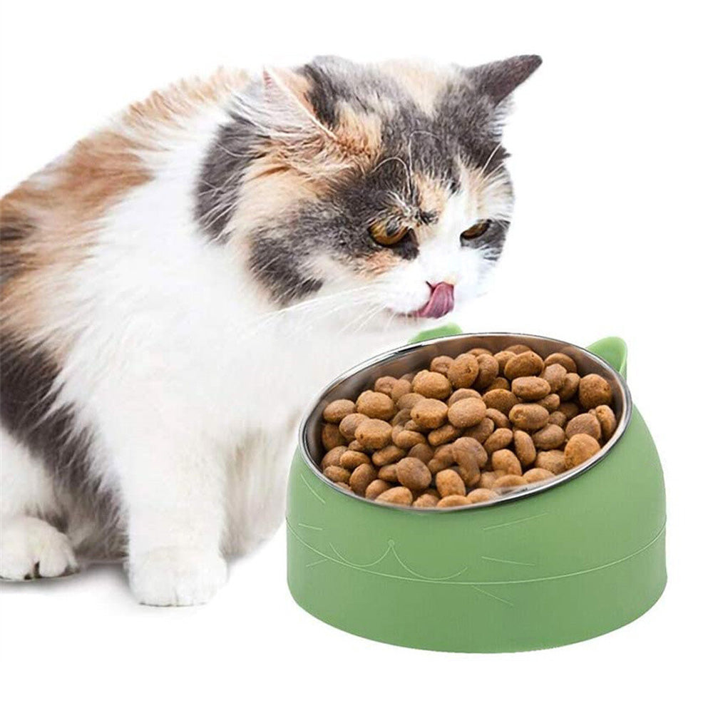 400ml Stainless Steel Tilted Pet Bowl Non-Slip Raised Feeder for Cats and Dogs