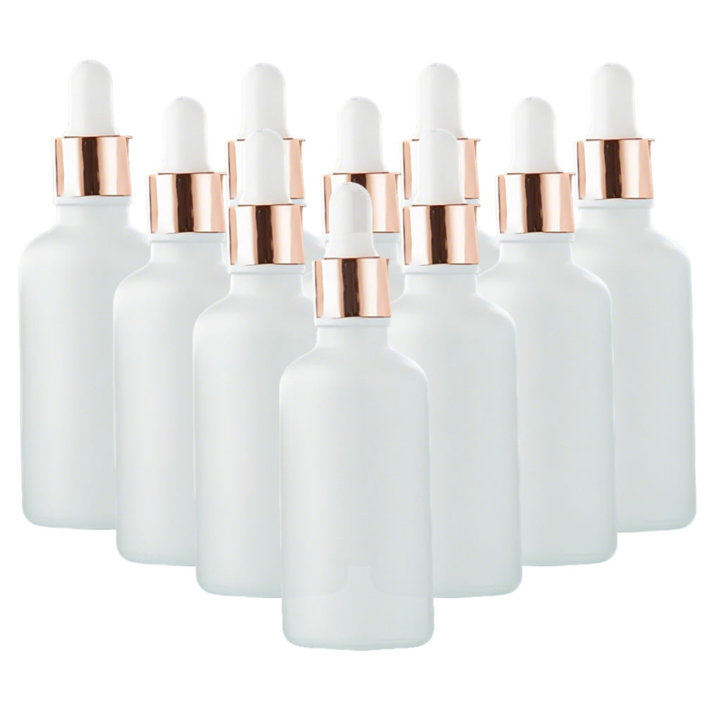 10 Pack Glass Dropper Bottles Rose Gold Caps for Essential Oils 15ml 30ml 50ml