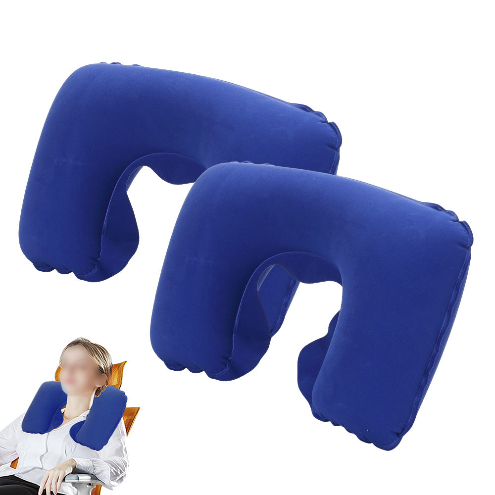 2 Pack Inflatable Travel Neck Pillow U Shaped for Car Plane Soft Velvet PVC Portable