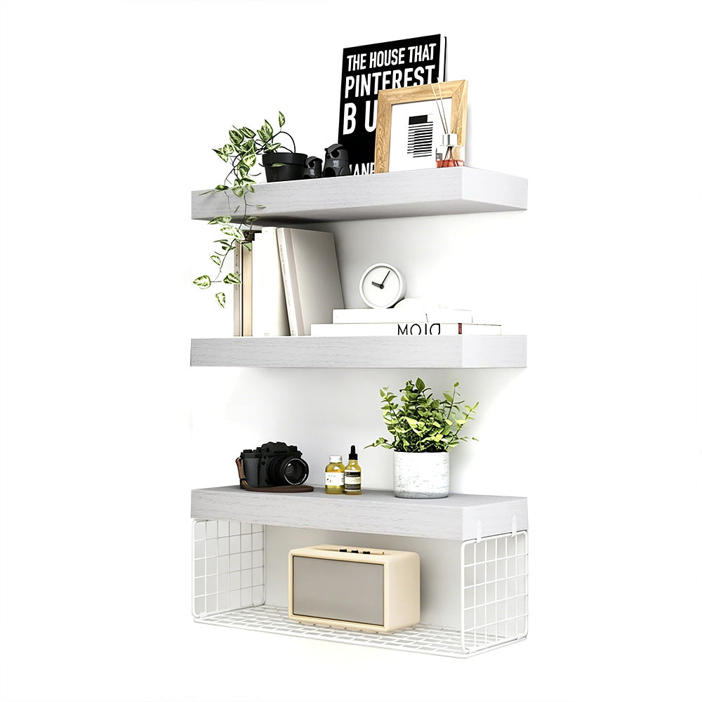 3 Tier Bathroom Shelf Wall Mounted Floating Shelf with Storage Basket