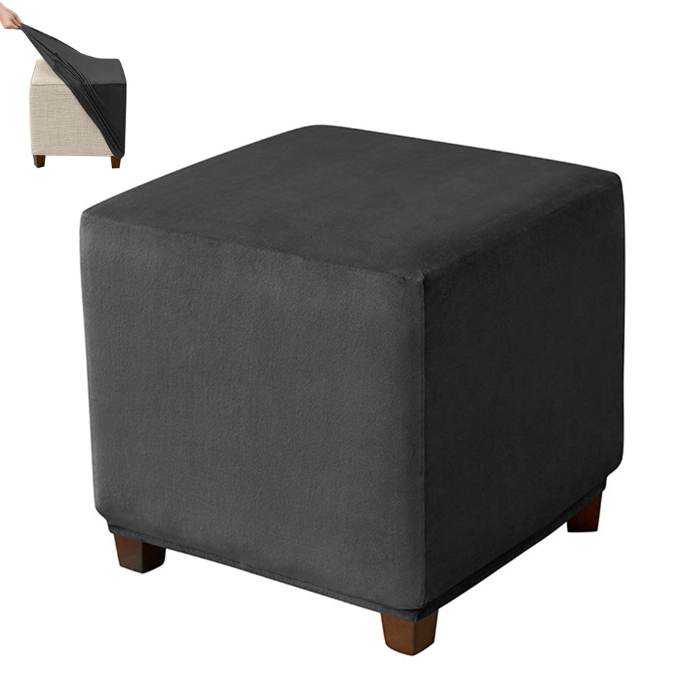 High Stretch Square Footstool Cover Machine Washable-Black