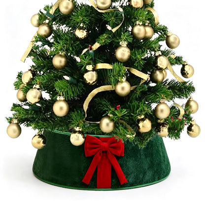 Christmas Tree Collar with Bow Holiday Tree Decor for Tree Stand and Wire Cover-Green