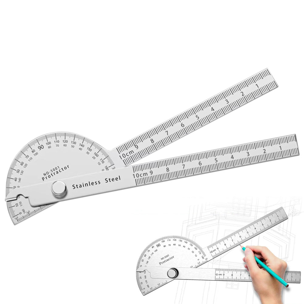 Stainless Steel Angle Protractor 0-180 Degree Gauge for Woodworking DIY Measuring Tool