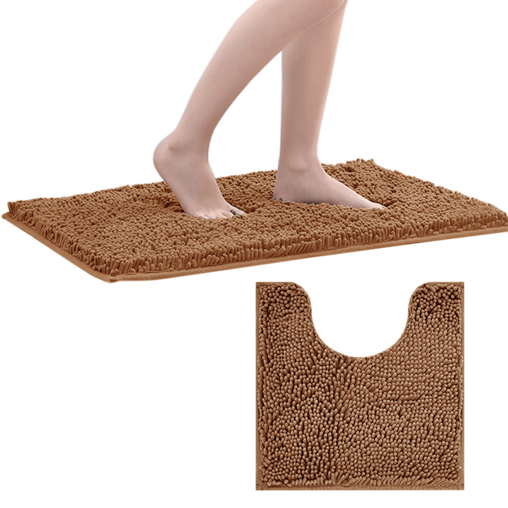 2 Piece Absorbent Bathroom Mat and U Shape Toilet Rug Set