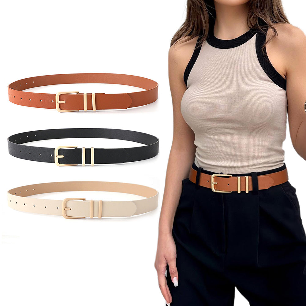 3Pcs Women PU Leather Waist Belt Gold Pin Buckle Casual Belt for Jeans Dress
