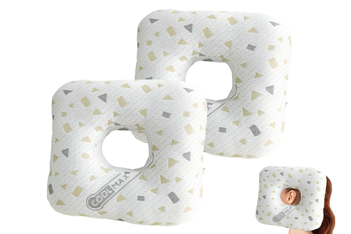 Square Ear Piercing Pillow for Side Sleepers with Central Ear Hole
