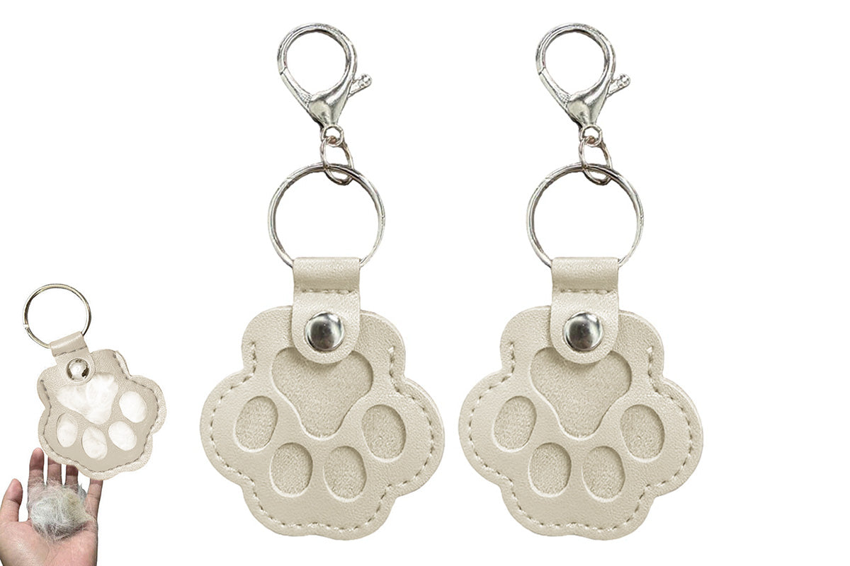 2PCS Pet Paw Shaped Key Chain Pet Fur Storage Key Chain Pet Memorial Gift Key Ring
