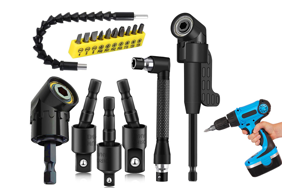 17-Piece Drill Bit Extension Set with 105 degree Right Angle Attachments Flexible Shaft Kit for Tight Spaces